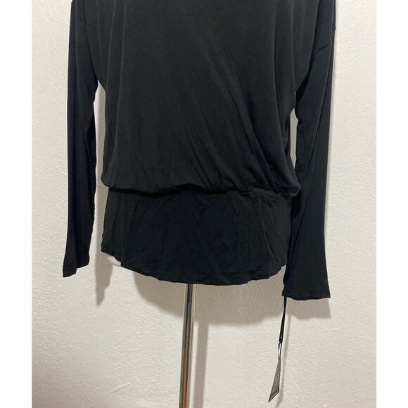 NWT Michael Lauren REVOLVE Seth Drop Shoulder Black jersey Faux Wrap Top Size XS - Picture 2 of 7